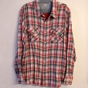 True Grit Double Layer Plaid Flannel Button Down Shirt Western 2XL XXL Red